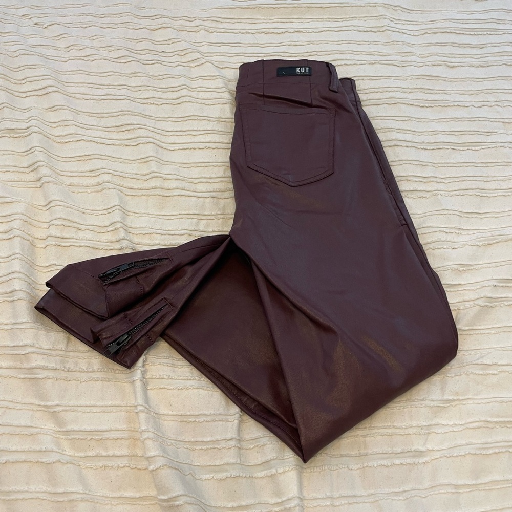 Kut from the Kloth burgundy skinny leg pants. Size 0. EUC. Faux leather